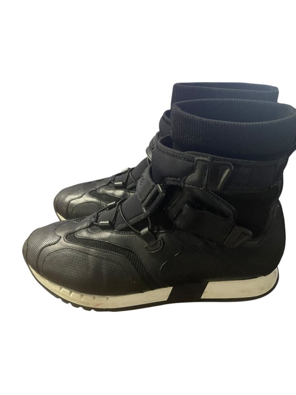 Versace Runway Black Leather Strap Sock High Tops EU 42